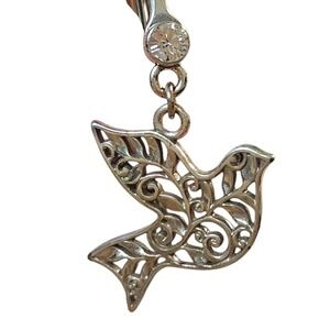 Retired Brighton Dove Silver Filigree Shepherd's Hook Bookmark Crystal Accent